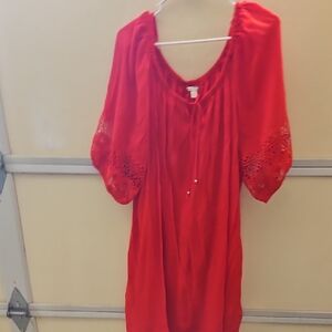 Cato Red Peasant-Style Dress with Eyelet Sleeves